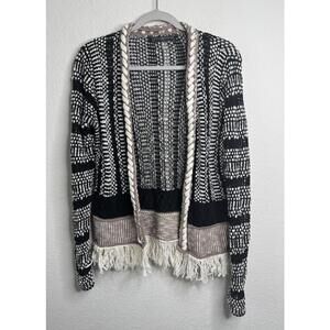 Peruvian Connection Open Front Fringe Cardigan Sweater Sz S Western Boho Artisan